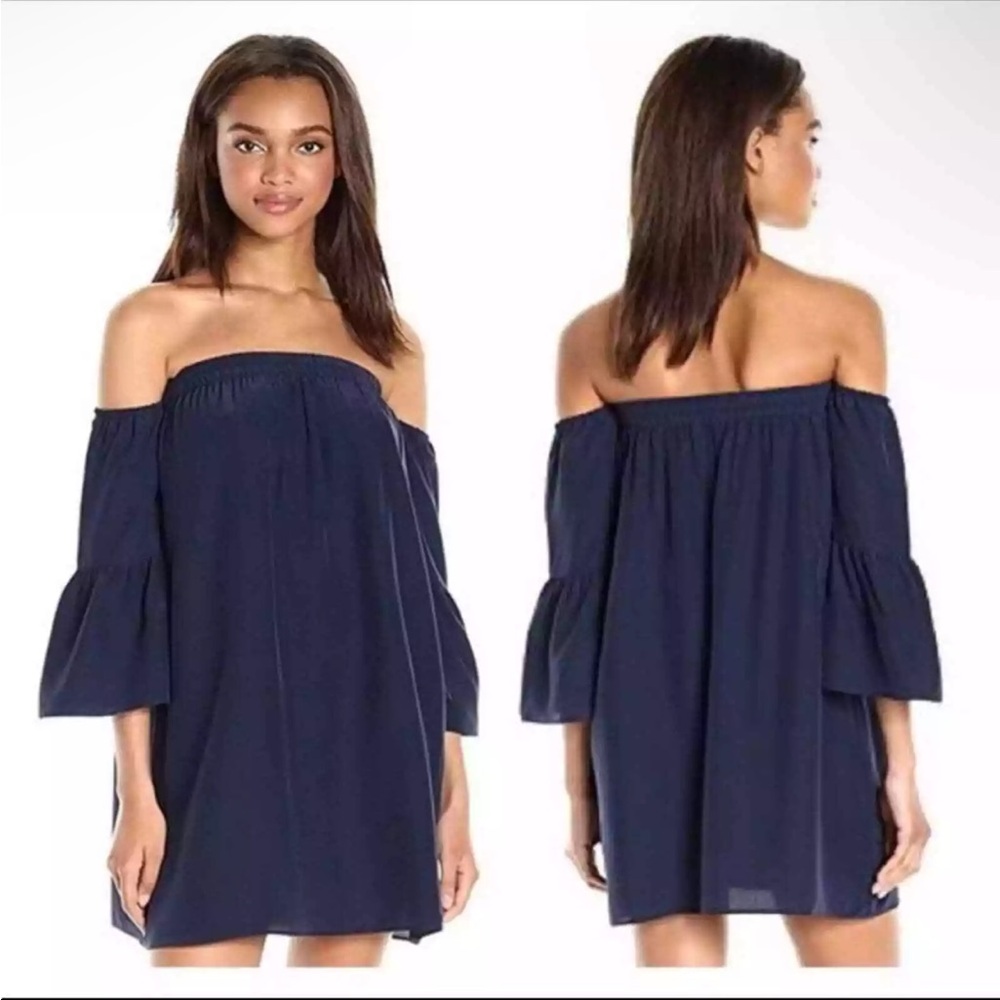 NWT Lilly Pulitzer Sanilla 100% Silk Off The Shoulder Dress in True Navy